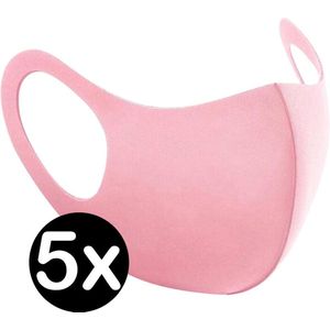 Mondkapje Wasbaar Roze Mondmasker Wasbaar Mondkapje Wasbare Mondkapjes Niet Medisch Elastisch Universeel - 5 PACK