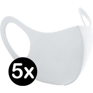 Mondkapje Wasbaar Wit Mondmasker Wasbaar Mondkapje Wasbare Mondkapjes Niet Medisch Elastisch Universeel - 5 PACK