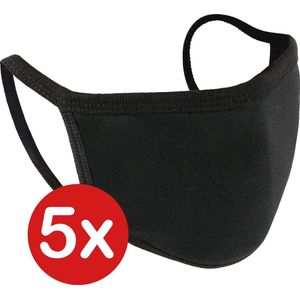 Mondkapje Wasbaar Zwart - Mondkapje Katoen Wasbaar Mondmasker Katoen - Wasbare Mondkapjes Niet Medisch Elastisch - Universeel - 5 PACK