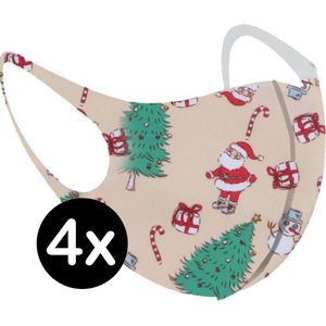Mondkapje Wasbaar Kerst Mondmasker Mondkapjes Niet Medisch Creme - 4x