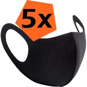 Mondkapje Wasbaar Zwart Mondmasker Wasbaar Mondkapje Wasbare Mondkapjes Universeel - 5 PACK