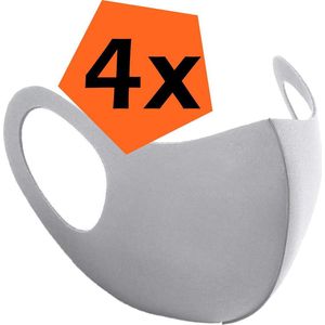 Mondkapje Wasbaar Grijs Mondmasker Wasbaar Mondkapje Wasbare Mondkapjes Universeel - 4 PACK