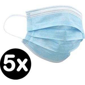 Mondkapje Wegwerp Mondkapjes Mondmasker - Niet Medisch - Blauw - 5x