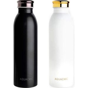 Aquachic thermos combi: zwart & wit - 500 ml thermosfles - Vacuum drinkfles - Nederlands merk