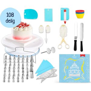Perow Taart Decoratie Set - 108 Delig - Bakset Kinderen - Taart & Cupcake Versiering - Taartplateau - Taartvorm - Taartversieringen - Taarttopper - Herbruikbare Spuitzak + Cupcake vormpjes