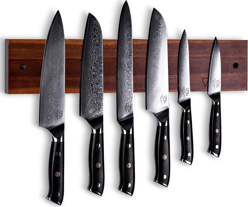 Magnetische messenhouder – Acacia Hout – Extra groot – 7 tot 9 messen – Messenstrip - VDN