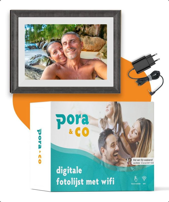 Digitale fotolijst met WiFi en Frameo App – 10 inch Pora – HD+ IPS Display – Wit/Bruin Micro SD – Touchscreen
