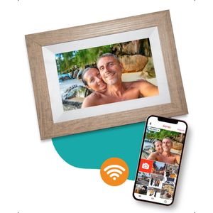 Pora&Co - Digitale fotolijst met WiFi en Frameo App - 8 inch - HD -IPS Display – Licht Bruin/Wit - Micro SD – Touchscreen