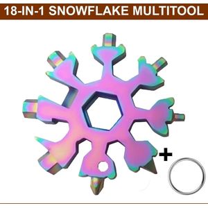 18-in-1 Sneeuwvlok Multitool - Ringsleutel - Inbussleutel - Schroevendraaier - Flesopener - Mesje - Snowflake - Sinterklaas - Kerst - Cadeau Tip - Parelmoer / Kleurrijk