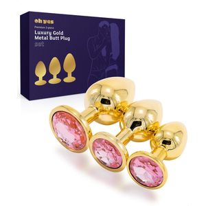 Metaal Gouden Buttplug set voor mannen en vrouwen - 3 delige Anal Plug set - Roze