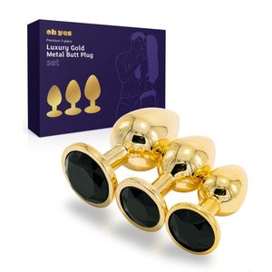 Metaal Gouden Buttplug set voor mannen en vrouwen - 3 delige Anal Plug set - Zwart