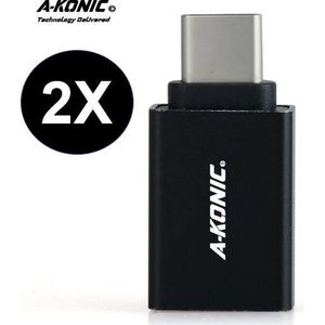 A-Konic© set van 2 USB-C naar USB-A adapter OTG Converter USB 3.0 | USB C to USB HUB | geschikt voor Apple MacBook / iMac / Ultrabook / Surface Book 2