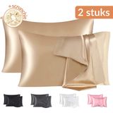 Satijnen Kussensloop - Satin Pillowcase - Huidverzorging - Haarverzorging - Satijn - Curly Girl Producten - Krullend Haar Vrouw - Champagne - 50 x 60 – 2 Stuks