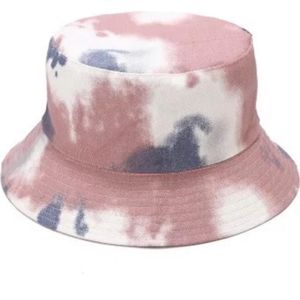 Bucket Hat Tie Dye - 2 in 1 Maat 56/58 Vissershoed Dames Heren Herfst Hoedje - Roze Paars Blauw