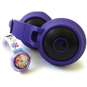 ZaciaToys Bluetooth Draadloze On-Ear Koptelefoon voor Kinderen Paars Incl. educatief kinderhorloge - Kattenoortjes - Kinder Hoofdtelefoon - Draadloos Headphone - Handsfree - Gehoorbescherming - Schakelbare LED-verlichting