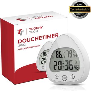 Trophy tech® Douchetimer Hygrometer - Douchewekker Waterbesparend - Douche Klok - BadkamerKlok Waterdicht -  Luchtvochtigheidsmeter & Douche klok
