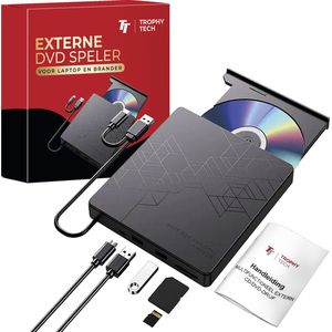 Trophy tech® Externe DVD Speler en Brander - CD/DVD - Plug & Play - USB 3.0 DVD Speler - Voor Laptop & Mac iOS - Geschikt voor Windows, Mac en Linux