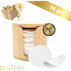 Beauxvida® - Wasbare Bamboe Wattenschijfjes - 16 Stuks - Vegan - Inclusief Bamboe Opbergbox & verrassing