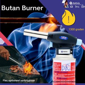 Salivio Kitchen Butan Burner - Universele Gasbrander - Creme Brulee - Keuken, Kamperen en Barbecue - Draagbare Butaan Brander - Kookgerei - Exclusief Gasbus
