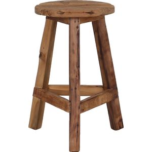 Tall Men Standing Vintage teakhouten kruk rond - 3 houten poten - Ø30 x H50 cm - uniek design