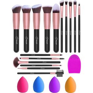 Bestope Make up Kwasten set met Beauty blenders 16 delig - Brush set - Kwasten reiniger - Rosé Goud
