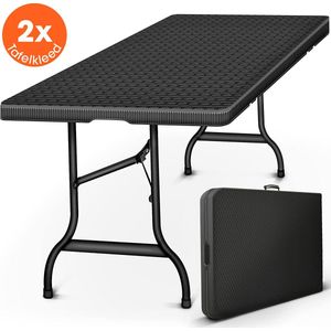 Lenx Klaptafel - Inklapbare tafel - 180x75x74cm -Opvouwbare Tuintafel - Vouwtafel - Inclusief handvat en 2 tafelkleden - 6 tot 8 Personen