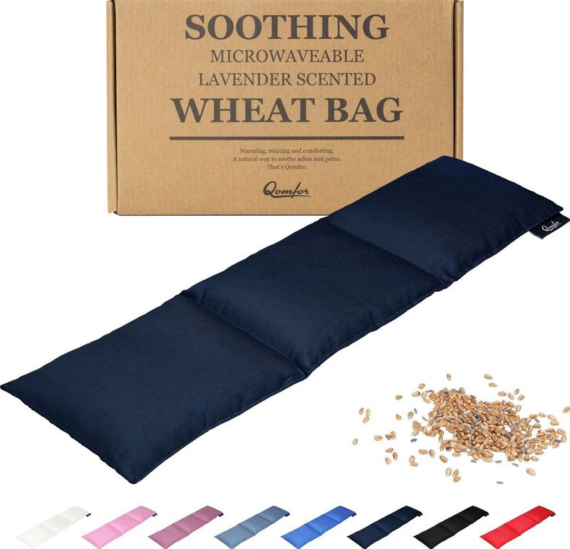Qomfor - Pittenzak met Zachte Katoenen Hoes - Langwerpig 46 x 12 cm - Graan & Lavendel Gevuld - Donkerblauw