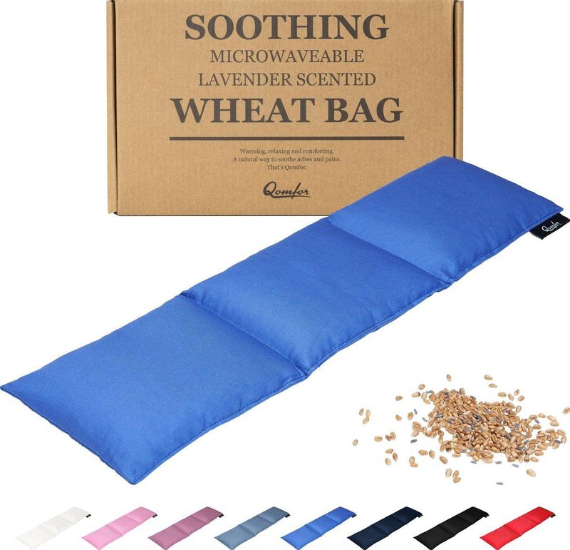 Qomfor - Pittenzak met Zachte Katoenen Hoes - Langwerpig 46 x 12 cm - Graan & Lavendel Gevuld - Blauw