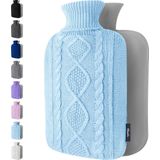 Warmwaterkruik met Gebreide Hoes - Zachte Premium Hoes - 1.8 L Kruik - Warmwaterkruik voor Pijnverlichting voor de Rug, Nek en Schouders - Geweldig Cadeau voor Vrouwen en Kinderen - Blauw