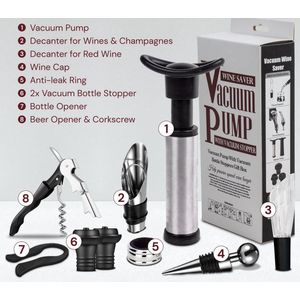 7-delige Set - Wijnflesstoppers - Wijnopener - Vacuumpomp - Wijnaccessoires - - Wijn Tool Set - Vacuum - Vacuvin
