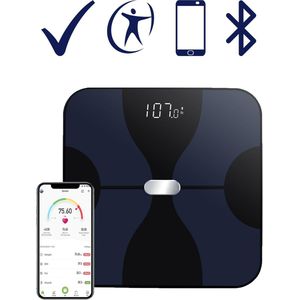 Weegschaal – Smart Personenweegschaal – Slimme Weegschaal Met App – BMI – Vetpercentage - Multifunctioneel - Zwart