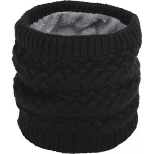 Knitted - gevoerde - Nekwarmer - Halswarmer - Colsjaal - Col - met voering - imitatiebont - windbescherming - gezichtbescherming - Kleur Zwart