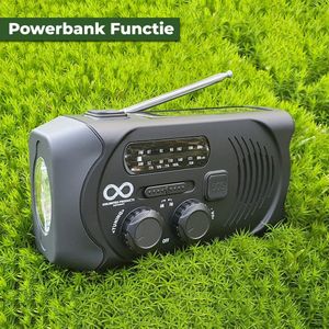 Noodradio - Solar - Opwindbaar - Zwart - Powerbank Zonne-energie - Zaklamp - Opwindbare Radio - Noodpakket