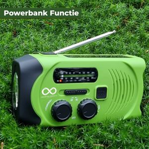Noodradio - Solar - Opwindbaar - Groen - Powerbank Zonne-energie - Zaklamp - Opwindbare Radio - Noodpakket