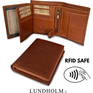 Lundholm Portemonnee heren luxe leer RFID anti-skim - Billfold Cognac