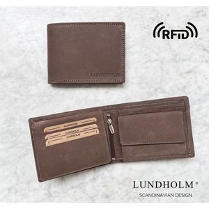 Lundholm Leren portemonnee heren bruin taupe compact model met safety rits achter - RFID bescherming - topkwaliteit portefeuille heren taupe - mannen cadeautjes