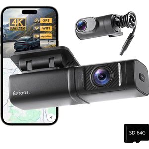 Faas - Dashcam - Zwart - 4K - Dual Dashcam - 64GB - G-sensor en Time-lapse Functie