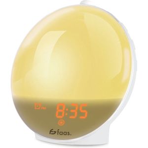 Wake-up Light, Sunrise-wekker Zonsondergangsimulatie Nachtlampje met 5 Natuurgeluiden, Aanraakbediening, Traploos Dimmen, Sluimerfunctie, 256 Kleuren RGB-sfeerlamp