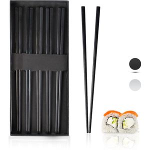 Dymund® Chopsticks - 5 Persoons Eetstokjes Set - Herbruikbaar - RVS - Zwart