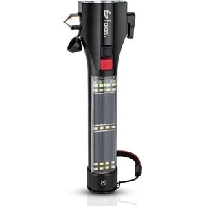 Saaf Veiligheidshamer met Led Zaklamp en Solar Powerbank - Noodhamer Met Gordelsnijder - USB Oplaadbaar - Zwart