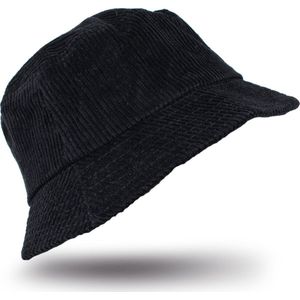 Saaf Bucket Hat - Vissershoedje - Festival Outfit - Met Opbergvakje - Zonnehoed voor Dames / Heren - Zwart Corduroy