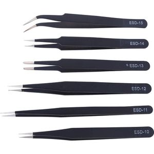 WiseGoods - Premium ESD Pincetten Set - Precisie Pincetten - Anti Statische RVS Pincet - 6 Stuks
