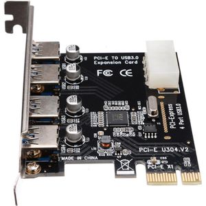 WiseGoods Premium PCIe Kaart met 4 Poorts USB 3.0 - 4 Port USB 3.0 - PCI-E - PCI Express - Computer - PC - Plug and Play