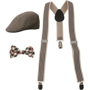 Kleding Set voor Kinderen - 3 in 1 - Verstelbare Bretels - Vlinderdas Strik - Barrett - Newsboy Cap