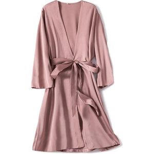 Luxe Nachtjapon Dames - Sexy - Gewaad - Satijn - Lingerie - Badjas - Kimono - Oud Roze - M