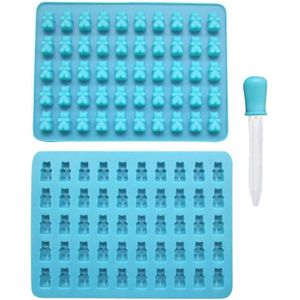 WiseGoods - Gummy Beren Siliconen Snoep Mal + Pipet - Gummy Bear Snoep Maken - Mini ijsblokjes - 50 Stuks - Blauw
