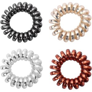 Fako Fashion - Haarelastiek - Telefoonkabel - Metallic - Mix - 35mm - 4 Stuks