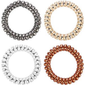 Fako Fashion - Haarelastiek - Telefoonkabel - Metallic - Mix - 55mm - 4 Stuks