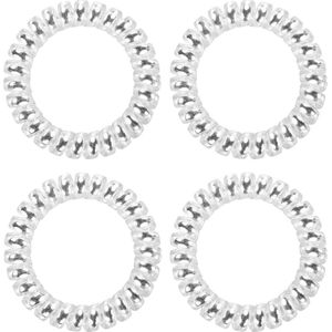 Fako Fashion - Haarelastiek - Telefoonkabel - Metallic - Zilver - 55mm - 4 Stuks