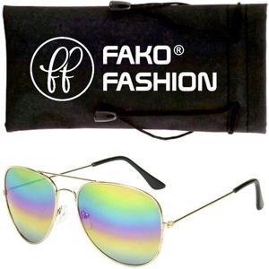 Fako Fashion® - Piloten Zonnebril - Pilotenbril - Piloot Zonnebril - Heren Zonnebril - Dames Zonnebril - Goud - Regenboog